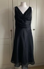 Vintage Monsoon Dress 14 Fits Uk 12 Black Silk/ Linen Fit & Flare