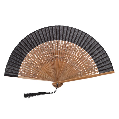 Black bamboo folding fan - bamboo,