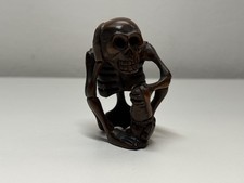 Netsuke Ojime Sagemono Boxwood Carving Signed Japanese Skeleton