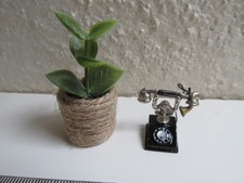 Doll House Miniature Plant in rope pot and Old style phone - 12th scale