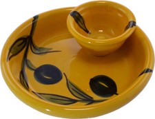 Olive Dish With Integral Bowl For Pips 15x 5cm Spanish Handmade Ceramic Pottery 