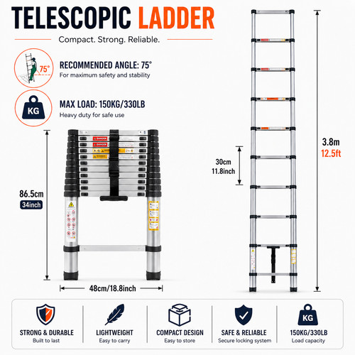 Telescopic ladder en131 - 3.8m,