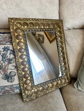 Antique 1930’s Art Deco Small Wall Mirror With Decorative Brass Shell Frame