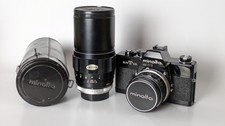 Minolta SRT 101 Black, 50mm & 200mm Rokkor lenses+Sunpak flashgun. All tested. 