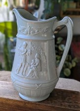 Victorian Relief Moulded Greek Roman Classical Scenes, Blue / Grey Stoneware Jug