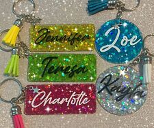 Personalised Keyring, Glitter Resin! Any Name/words all colours! Novelty Gift!