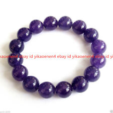 Natural 6/8/10/12mm Purple Amethyst Gemstone Round Beads Stretch Bracelet 7.5''