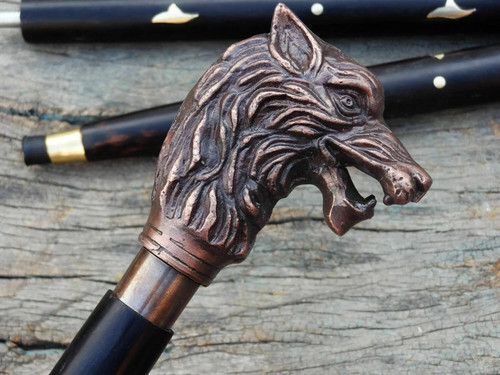 Handmade walking stick wolf - walking,