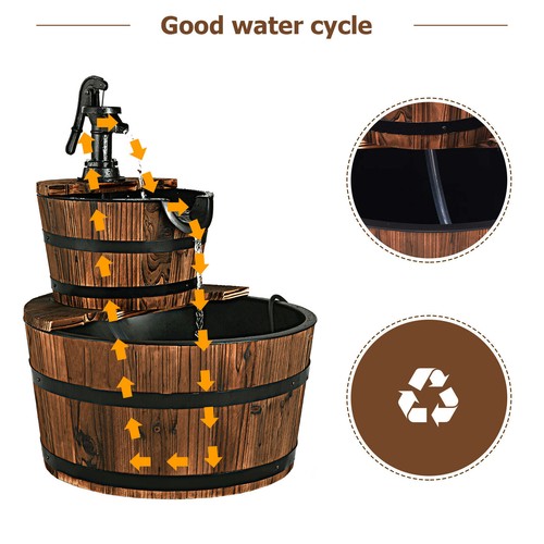 Garden wood barrel fountain - wood, 2