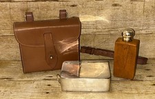 Vintage Hunting Sandwich Tin & Flask - Fitted Leather Case By Swaine & Dixon