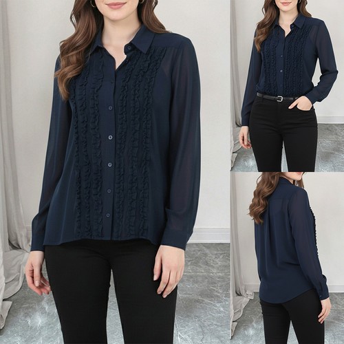 Women chiffon frilled shirt - chiffon,