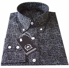 Relco Men's Black Paisley Long Sleeved Button Down Collar Vintage 1970's Shirt