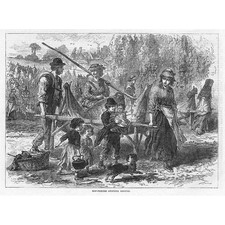 HOP PICKING Workers Shifting Ground - Antique Print 1867