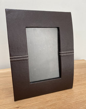 Brown Faux Leather Photo Picture Frame - Stand or Wall Mount - 22 x 17cm