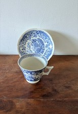 Antique Seaforth design blue and white china teacup & Saucer by Wood and Sons