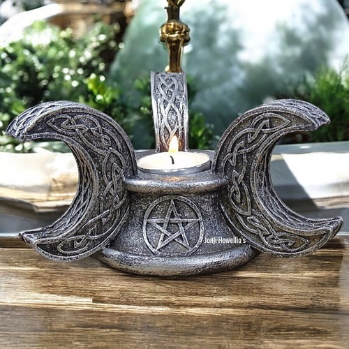 Silver pentagram candle - silver,