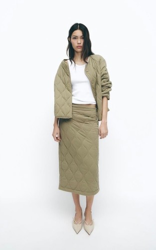Zara khaki puffer jacket skirt - khaki,