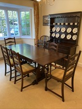 Extendable Dark Wood Dining Room Table Six Chairs Incl.