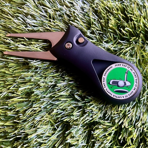 Black golf divot repair - tool, /