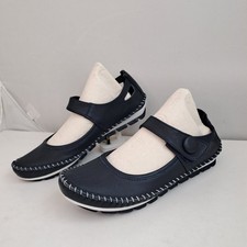 Pavers Mary Jane Leatger Shoes UK4 EU37 Blue Hook & Loop Fastening Grip Soles
