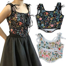 Women Corset Crop Tops Lace Up Bustier Top Floral Print Tank Short Vest Strap