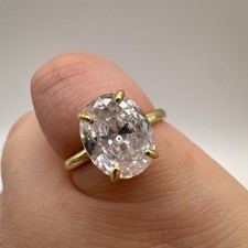 Sparkly Diamond Look Ring Sterling Silver 925 Yellow Gold Tone Estate Size P UK