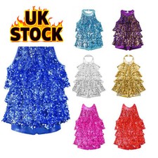 UK Kids Girl's Shiny Unitard Hip Hop Jazz Costume Dance Dress Leotard Bodysuit 