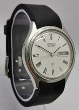 Vtg 1978 Seiko SQ Day Date 7546-7070 Roman Numeral Face Quartz 37mm Gents Watch