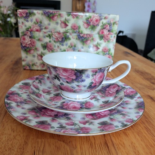 Pink rose bone china - pink, trio