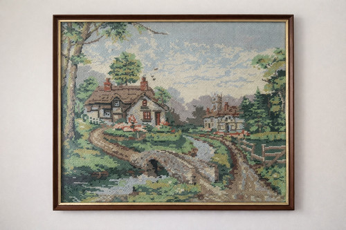 Vintage framed tapestry - vintage, /