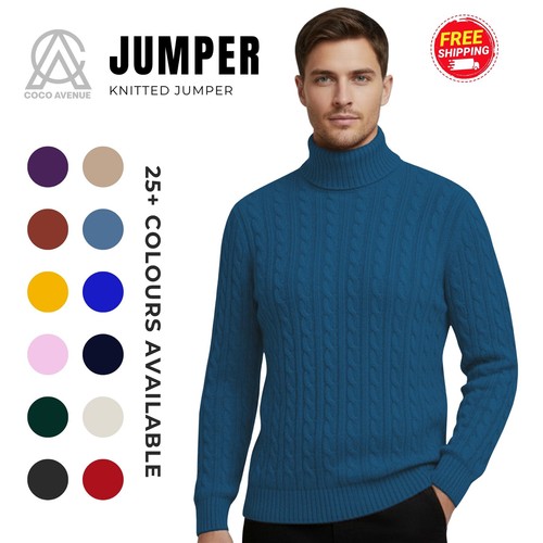 Mens cable knitted polo - cable, roll