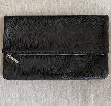 Whistles Black Leather Fold Over Clutch Bag Chunky Grain