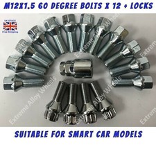 Alloy Wheel Bolts + Locks Fits Smart Car ForTwo ForFour M12x1.5 28mm Threads