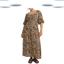 Ex Simply Be Women's Plus Size Animal Print Crinkle Midi Dress - Brown Leopard