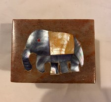Inlaid Marble Elephant Trinket
