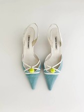 Manolo Blahnik 2000s Blue Pony-hair Slingback Heels