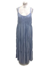 M&S Women's Dress Periwinkle Blue Cami Maxi Shirred Trapeze Pockets New F1