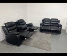 Roma | Black | Leather Recliner Sofa 3+2 Seater With Cup Holders | SPECIAL OFFER