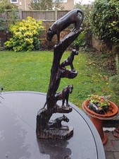 Vintage Large 55cm African Carved Wood Family of 4 Panthers on Tree Branches
