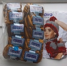 10x50g BRAVO Brown Stripe Web ruffle trim & scarf knitting yarn + instructions