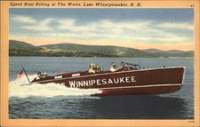 Lake Winnipesaukee NH The Weirs Speedboat 1930s-50s Vintage Postcard