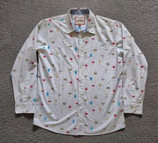 Joe Browns Shirt Mens M Cotton Unique Party Drinks Print Long Sleeve Fun Retro