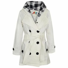 Kids Girls Overcoats Hooded Trench Coats Lapels Cream Padded Long Parka Jackets