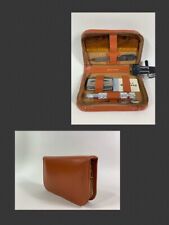 Vintage 1950s Mens Vanity Shaving Manicure Set In Tan Leather Case 