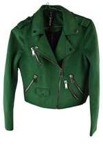 RIVER ISLAND Green Faux Suede Biker Jacket size Uk 6 Womens Casual Outdoors