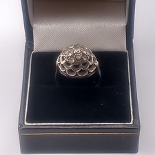Antique Victorian Sterling Silver Rock Crystal Bombe Ring...size O