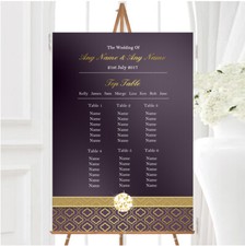Purple Satin And Gold Personalised Wedding Seating Table Plan