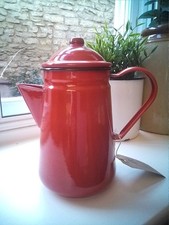 Red Enamel Coffee Pot With Lid