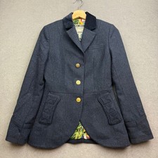 JOULES Tweed Jacket UK 8 Navy SINNINGTON Blazer Hacking Herringbone Country