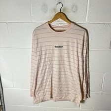 Supreme Shirt Mens Large Pink Pale Peach Logo Stripe FW17 Tee Skater Long Sleeve